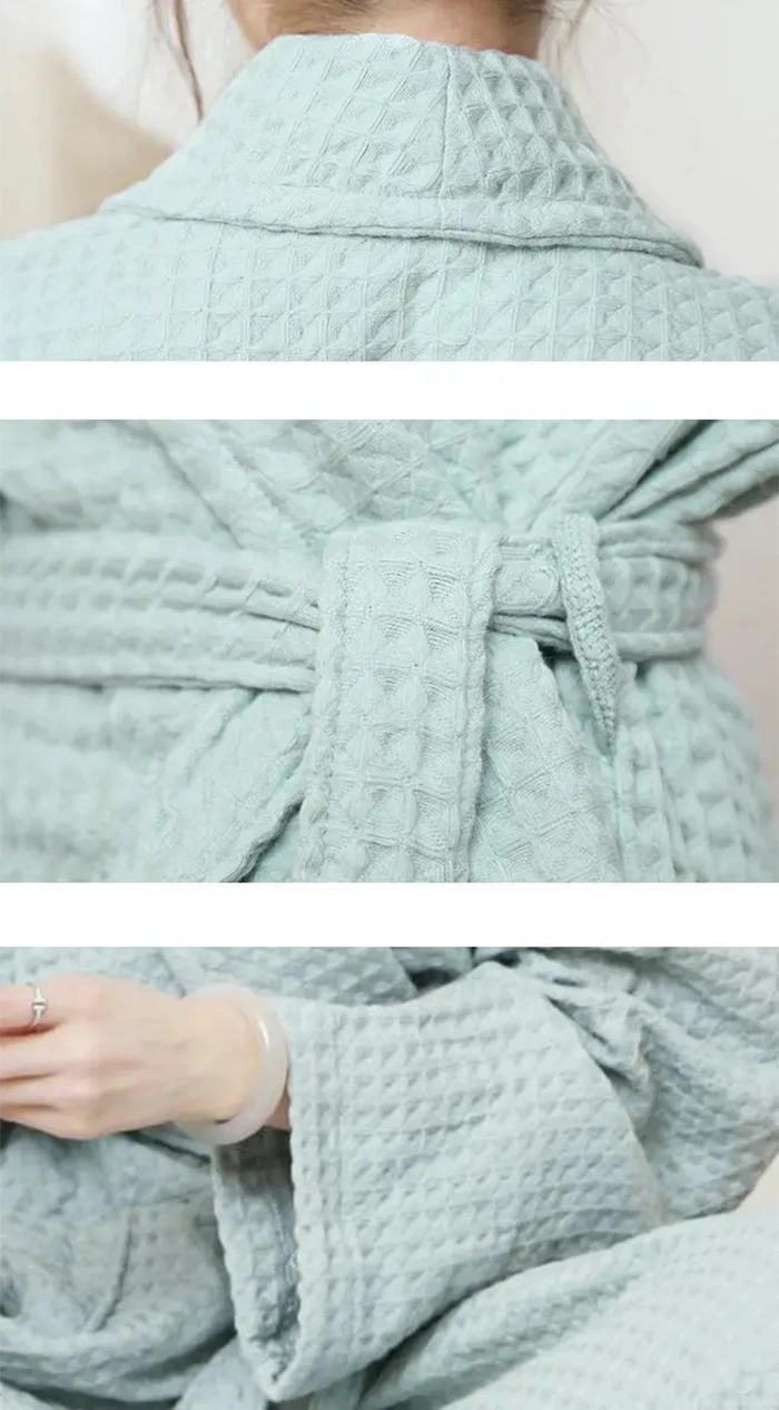 High Quality Custom 5 Star Hotel Customized Logo Luxury Piped Trim Spa Bath Robe 100% Cotton Waffle Bathrobe