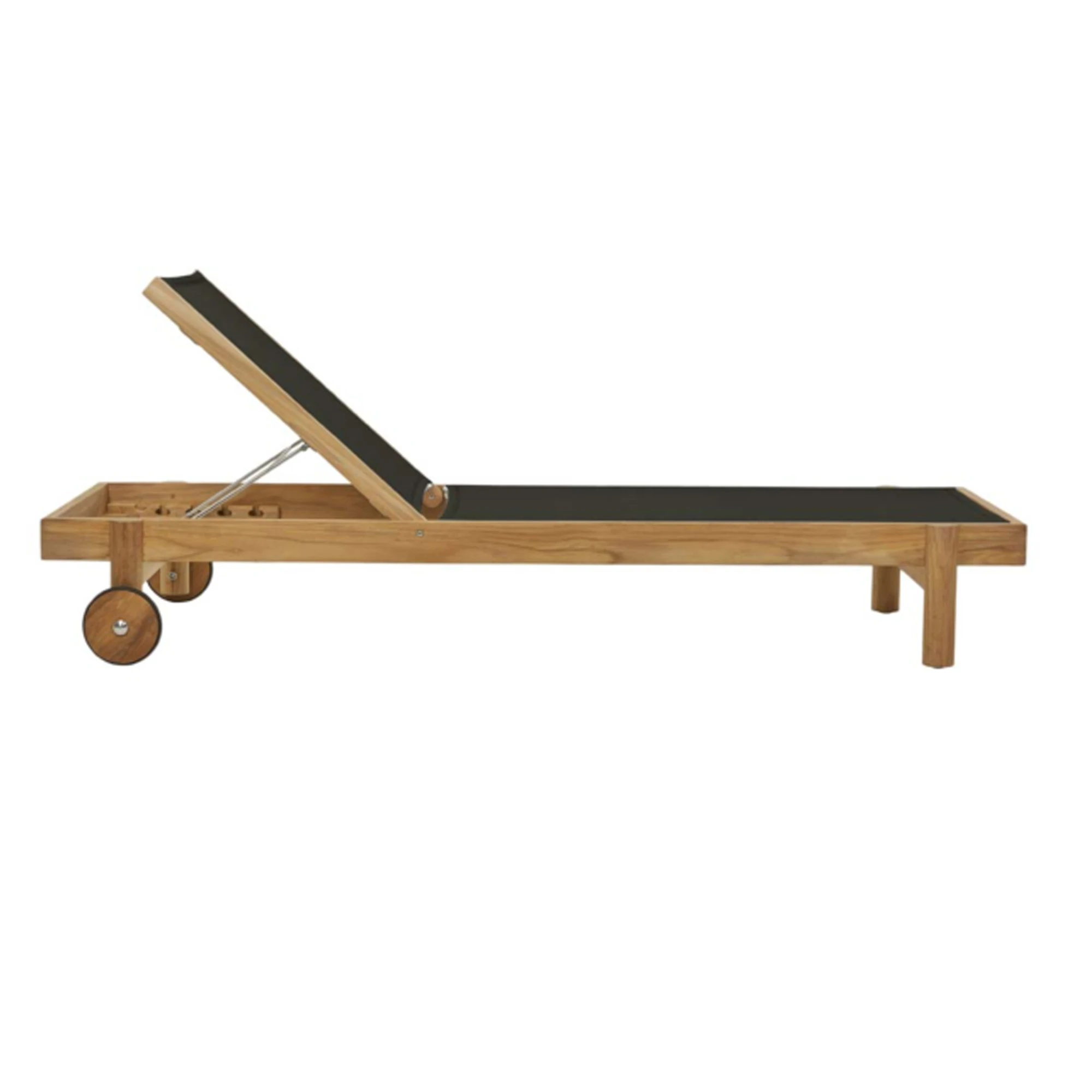 Outdoor Garden Pool Sun Lounger Teak Wood With Batyline Fabric - Aleta