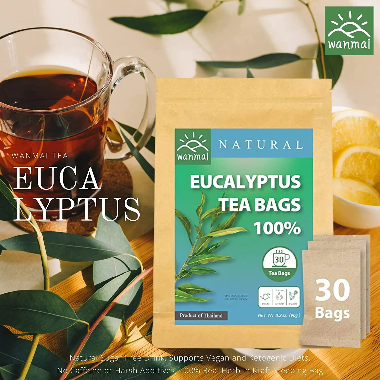 WANMAI29 Eucalyptus Tea for Sell Bag Box Loose Bulk Style Packaging Organic Health Weight Shelf Origin Type Age Slimming Life