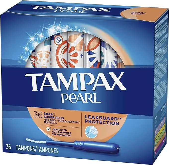 Tampax, Pearl Tampons Super Plus Absorbency with LeakGuard Braid Unscented, 36 Count