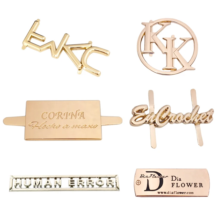 High quality embossed brand metal logo plate custom metal labels tags for handbags