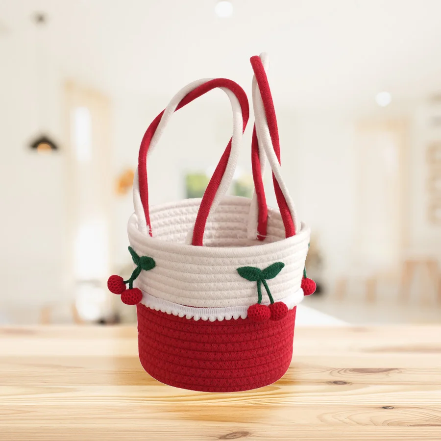 Woven Basket Cotton rope Handbag Eco-friendly cotton rope storage basket mini handbag christmas bag Home Furniture holiday