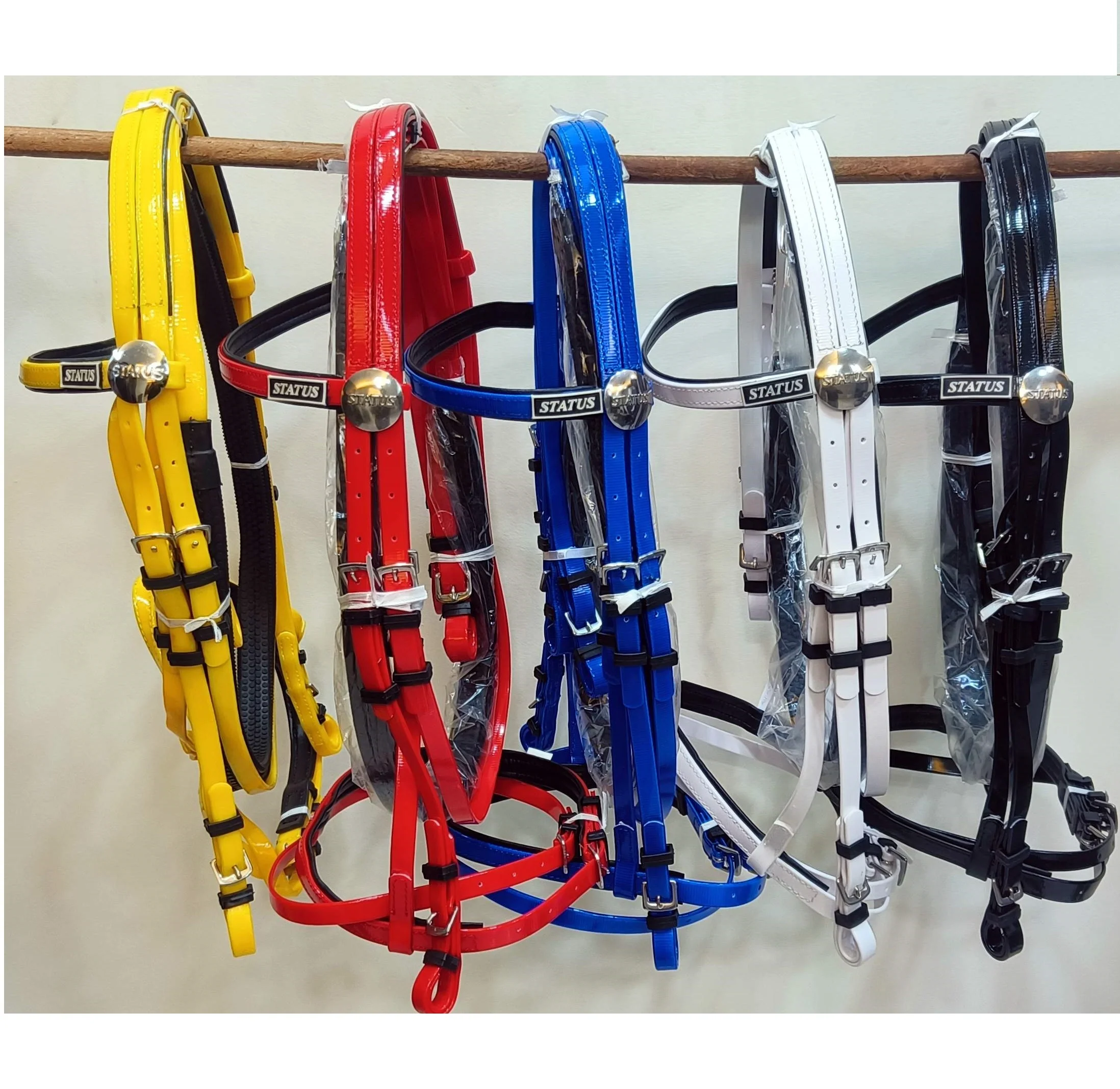 SMART PVC HORSE BRIDLE WITH RUBBER GRIP REINS STAINLESS STEEL BUCKLES NEOPRENE PADDED CUSTOMIZE PVC HORSE BRIDLE