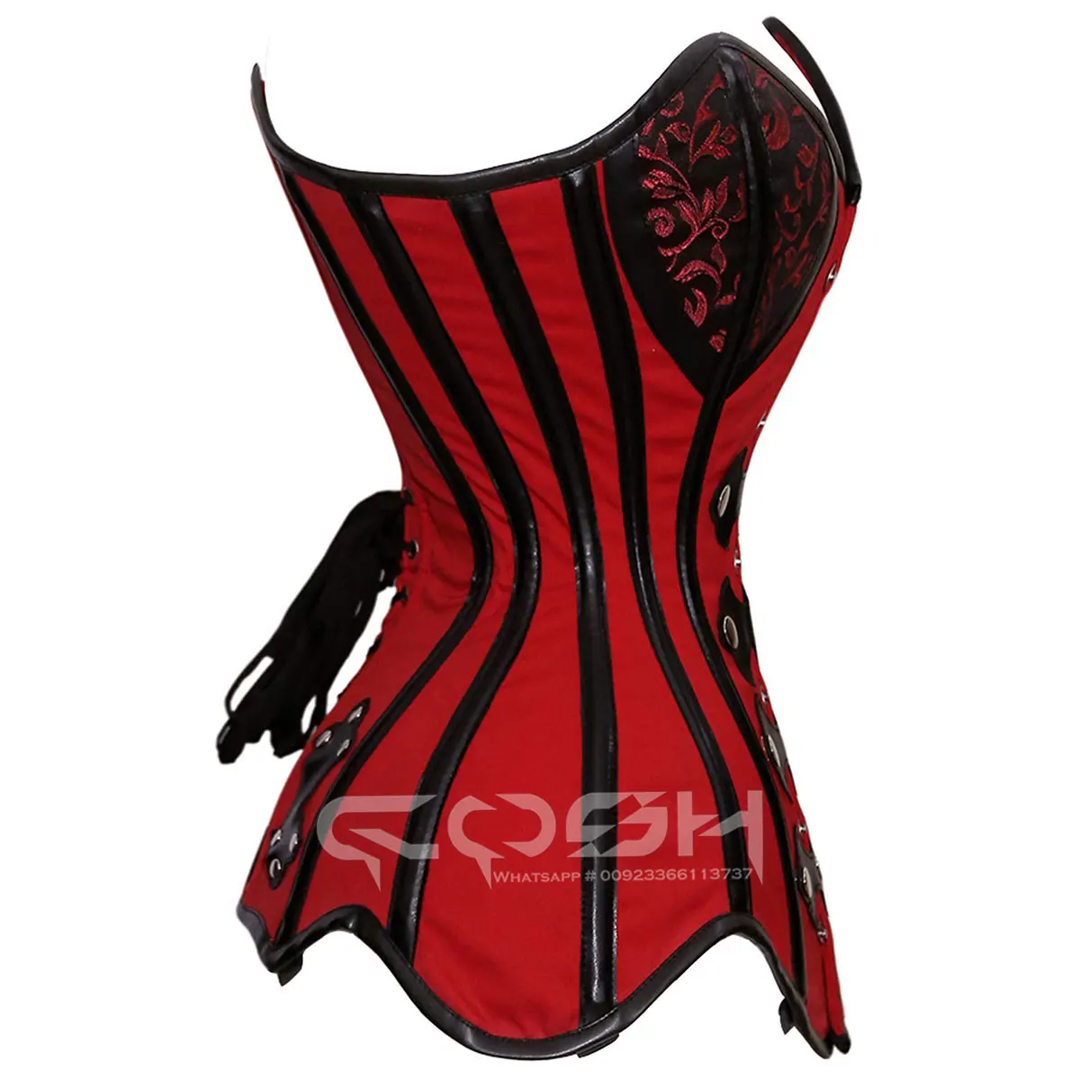 COSH CORSET Two Tone Cotton Corset Over Bust Black Leather Boning And Trim Gothic Steampunk Extreme Curvy Fashion Outfit Corset