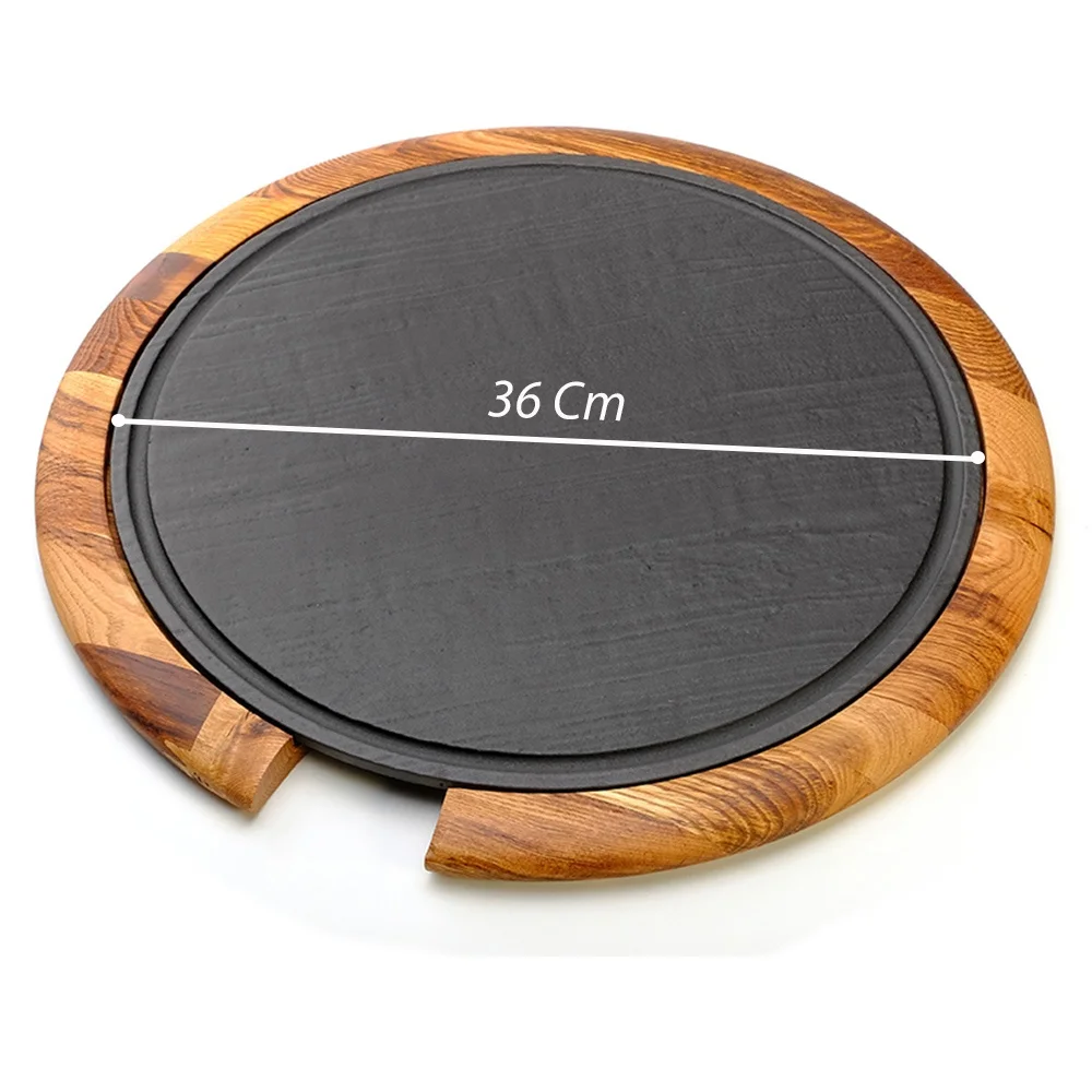 Service Platters Cast Iron with Wooden Base 36 Cm Plate Dish Stone Patterned Service PLATTER Customized Pattern Color Enamel 4mm