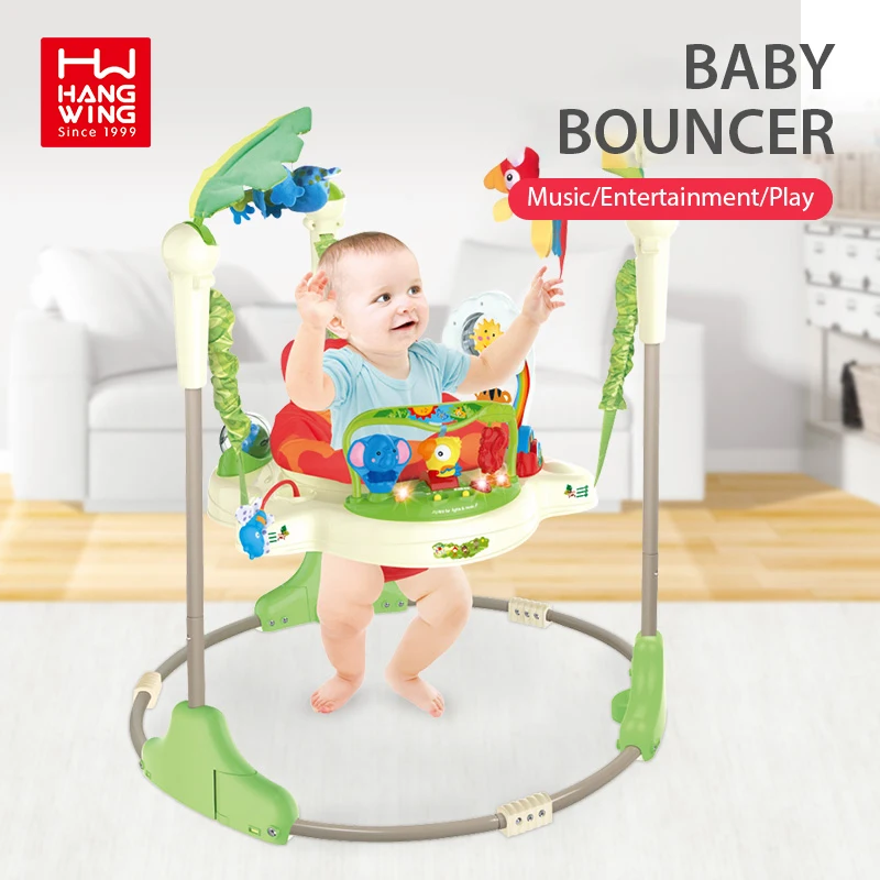 HW Baby Products Hot Selling 2023 Infant Safety Activity Fitness Bounce Chairs Enrichment Animal Toys Music Jumping Chair