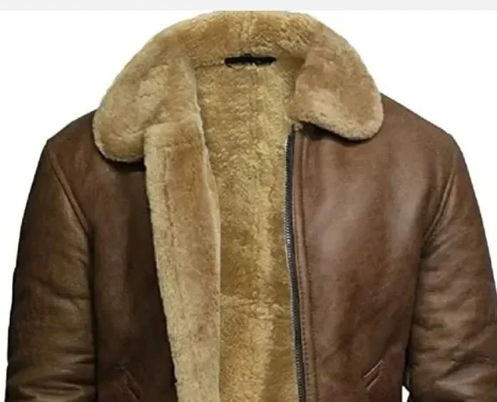 xelent Top Quality Material Aviator Pilot Brown Flying Bomber Genuine Leather Jacket for Men with Fur Collar