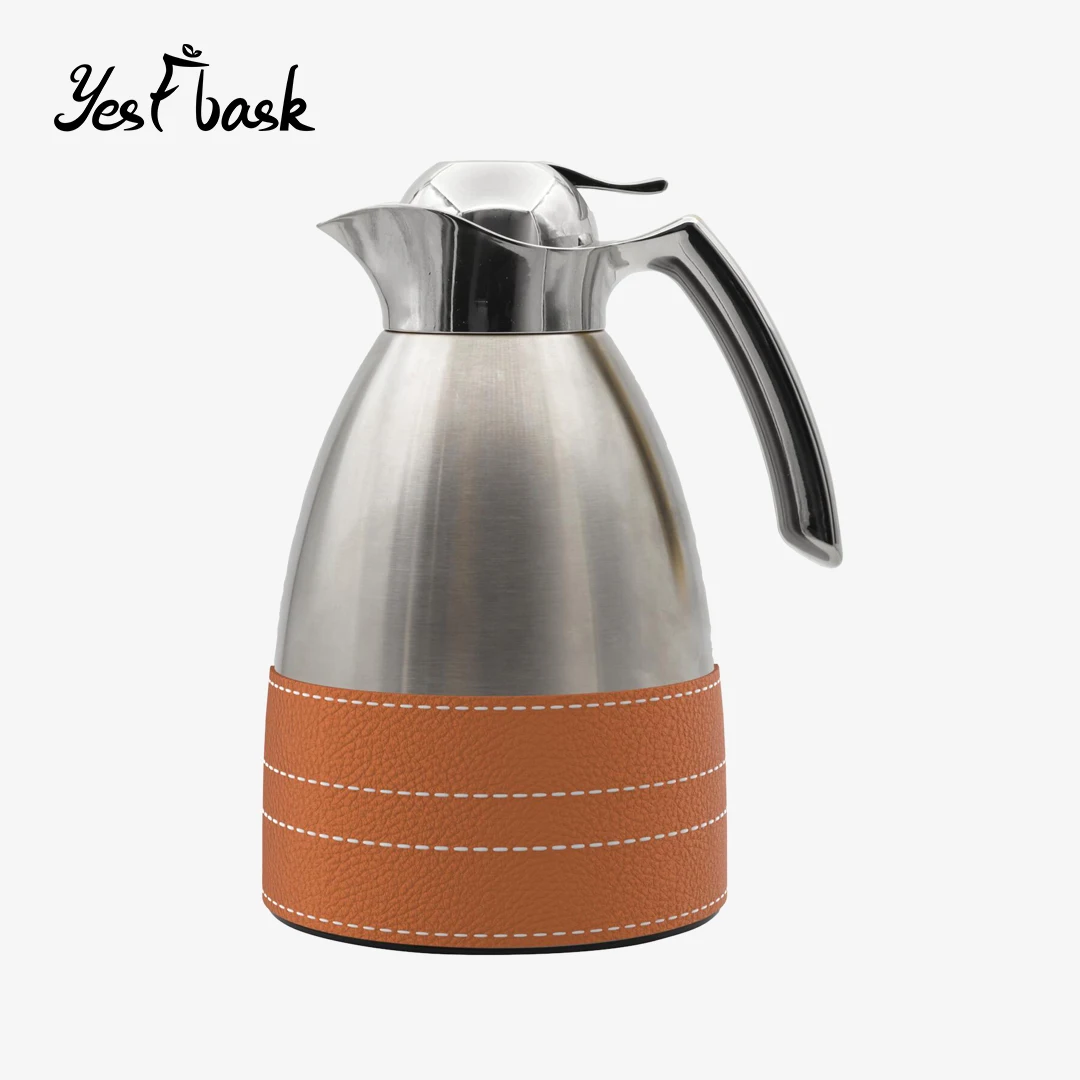Classical Style Double Wall ABS handle cap  High Quality Jug Pink Glass Liner Flask Household vacuum flask with leather Hotel