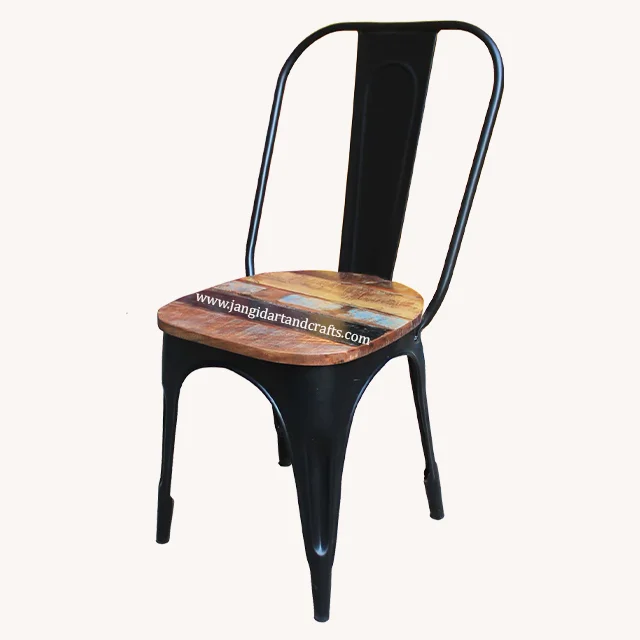 Factory Wholesale Cheap Price Industrial Vintage Stackable Outdoor Indoor Chairs Black Painting Metal Iron Dining Room Chairs