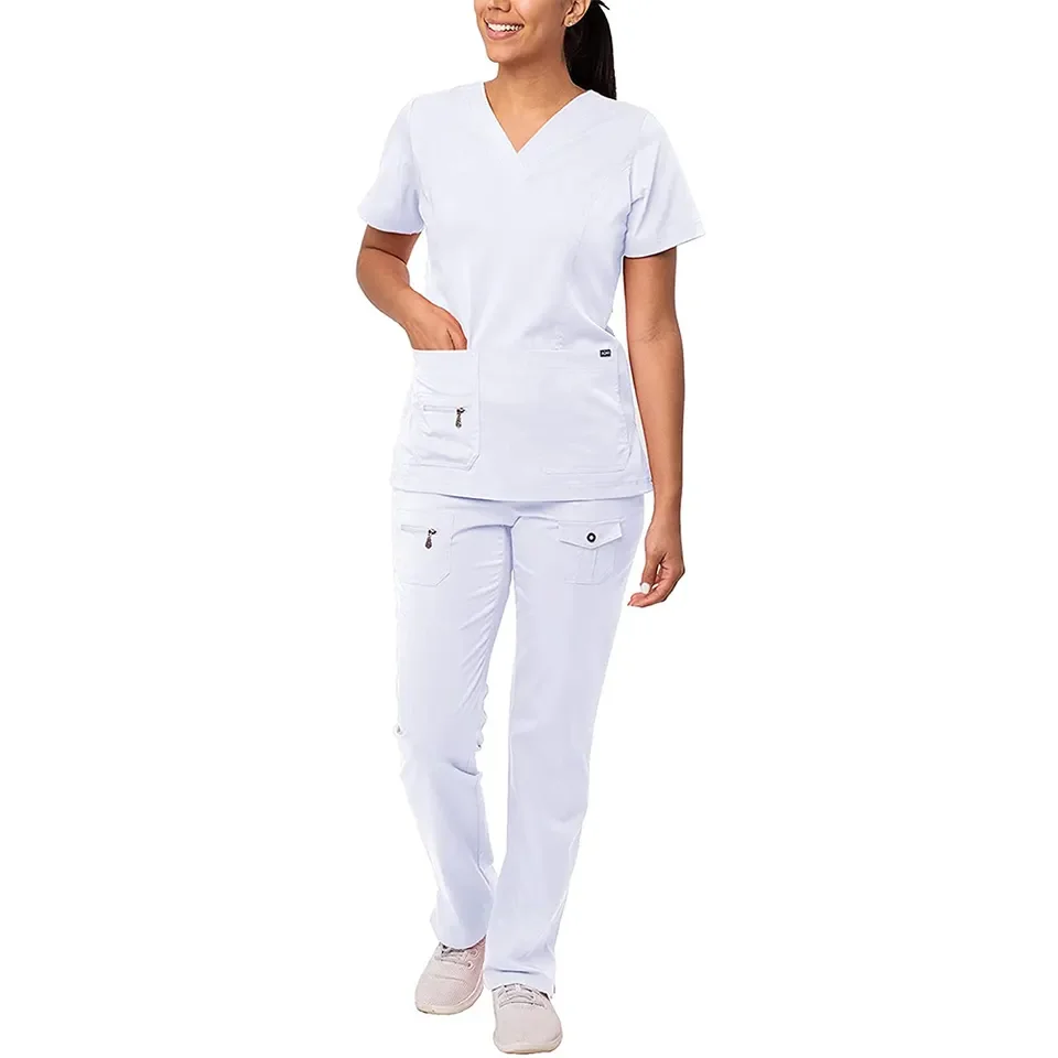 Beauty Design Us Fashionable Private Label Custom Work Stretch Nurse Tops Sets Medical Nursing Scrubs Uniforms Sets