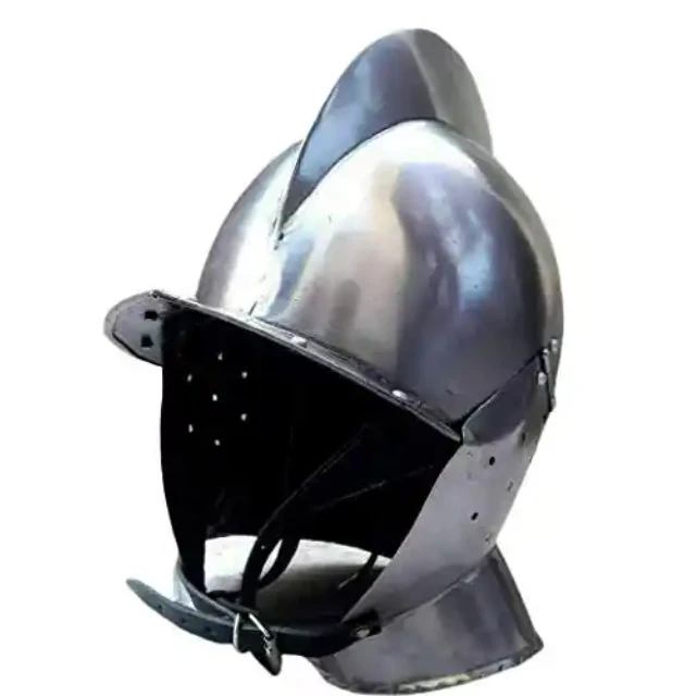 Wholesale Handicrafts 18GA Medieval Knight European Closed Face Burgonet Armour Helmet Helmet Silver