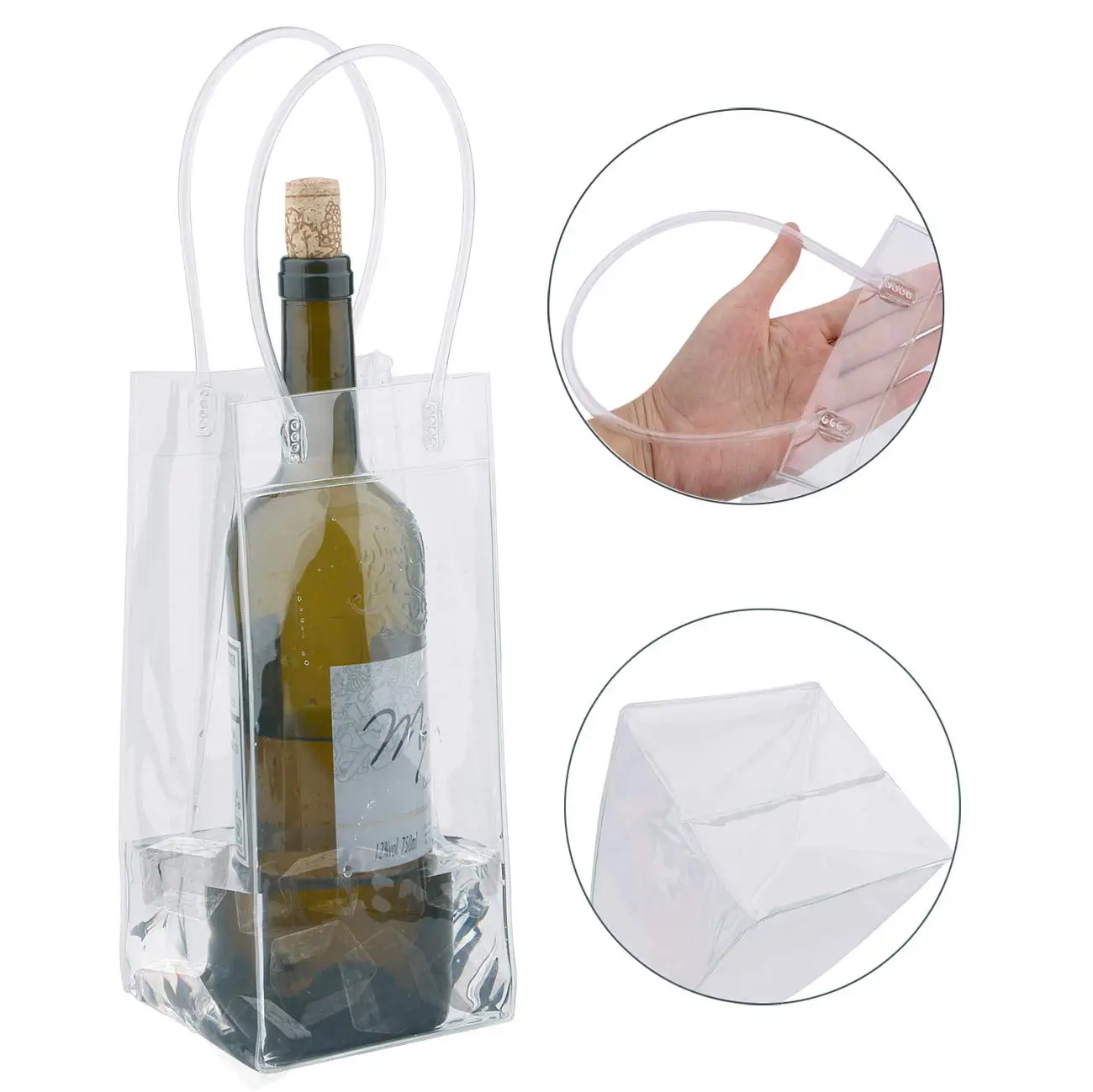 cheap Portable Collapsible Clear PVC White Wine Chiller Ice Bag and Wine Ice Bag for Outdoor Party Cold Beverage