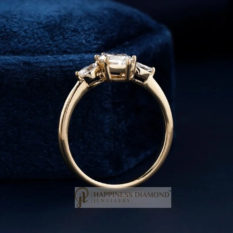 Low Prices 1 CT Marquise Cut Moissanite Three Side Stone Diamond Ring with Solid Gold Metal Conflict Free Wedding Ring For Sale