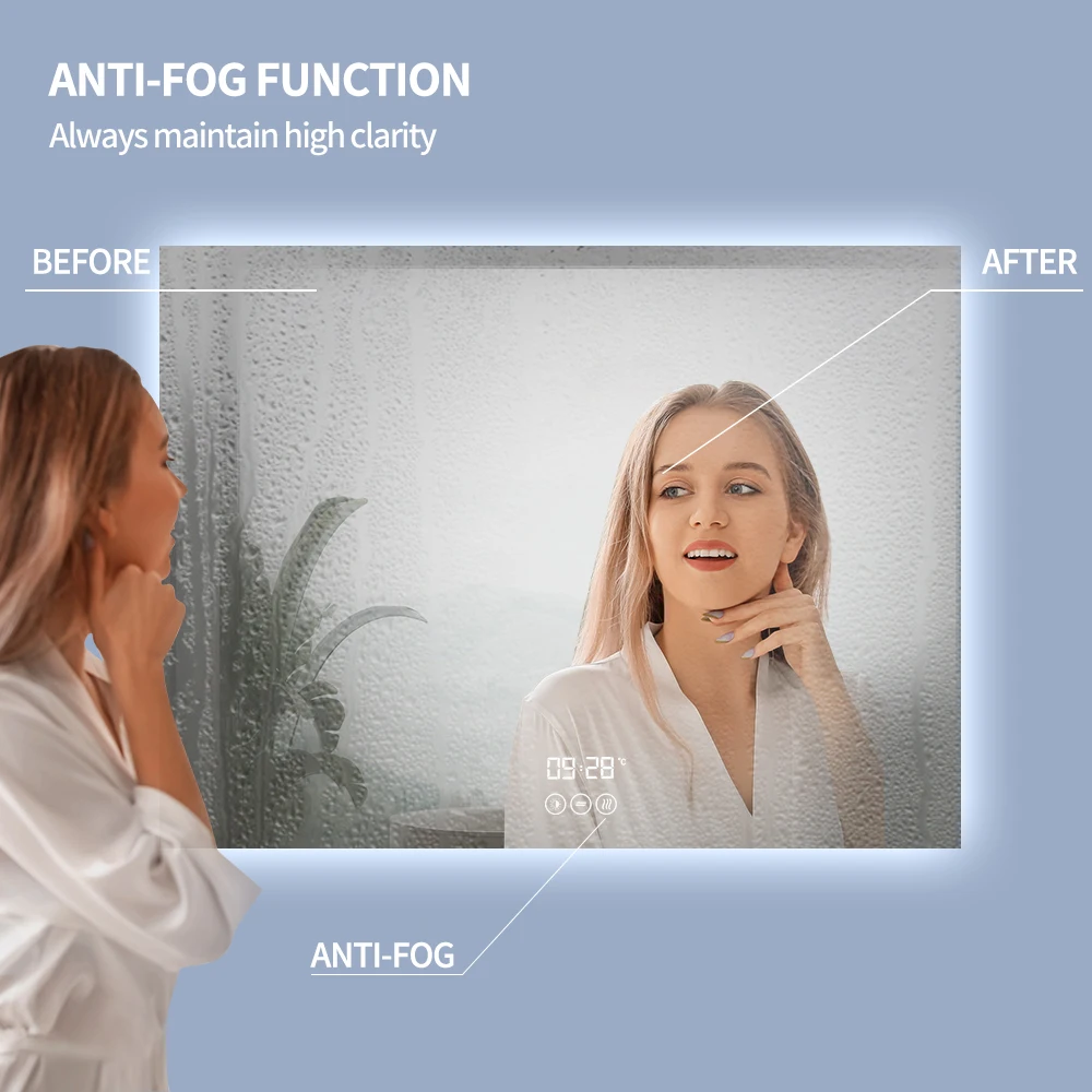 LED Bathroom Lighted Mirror with Blue-tooth Antifog Dimmable Vanity Touch Home Mirror