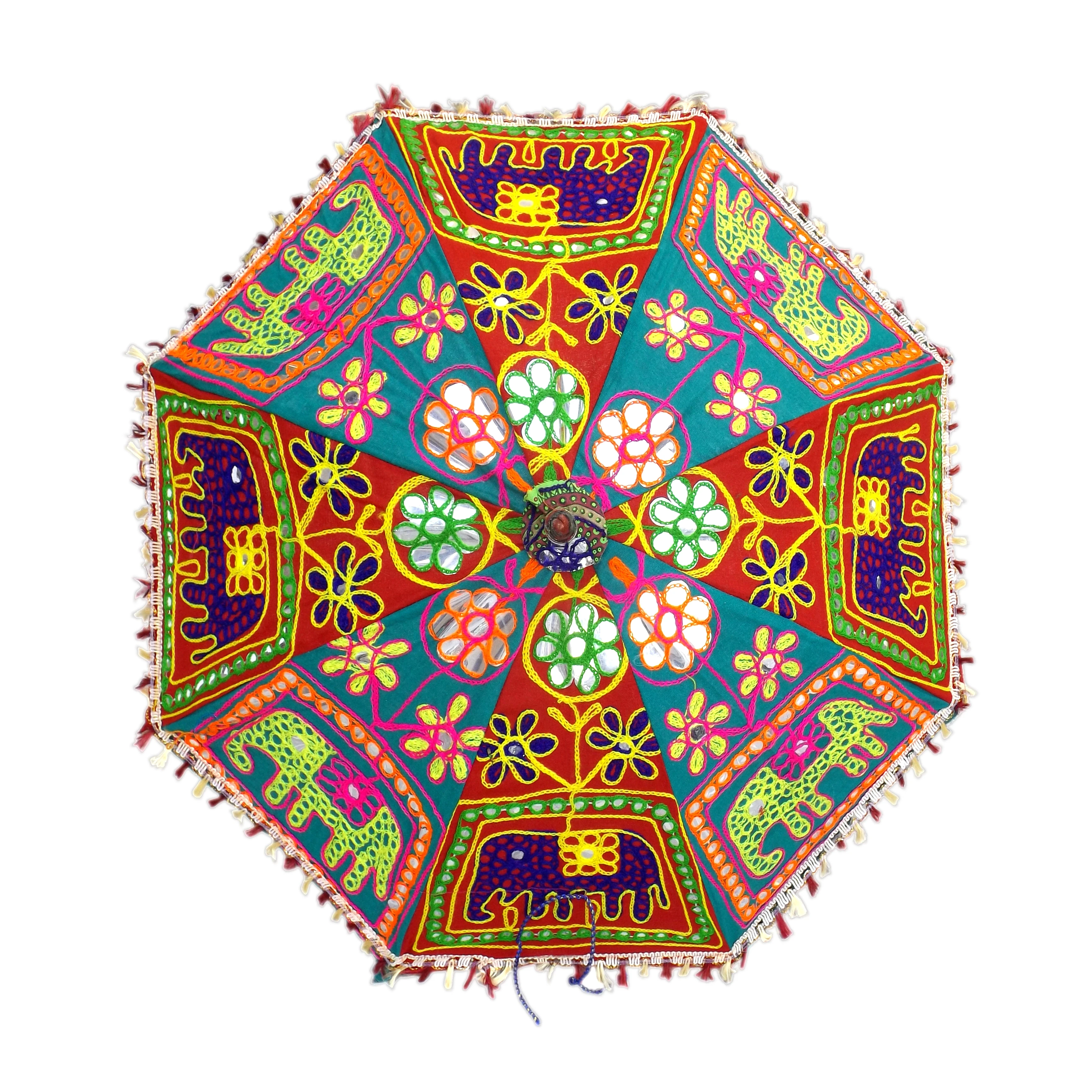 Wholesale Bohemian decorative Indian hand embroidered cotton quilted Umbrella ethnic vintage sun protected parasol umbrella