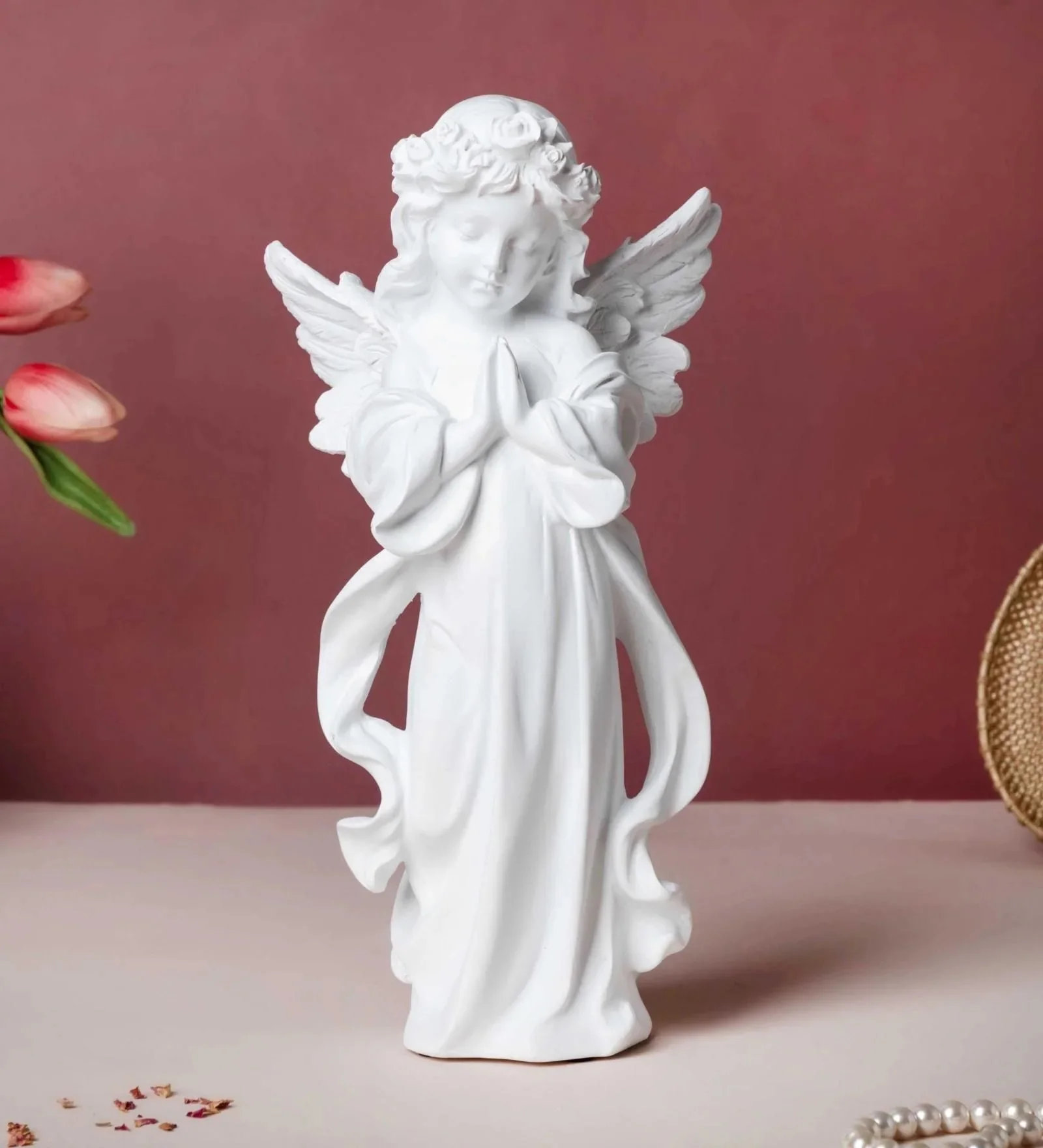 raying Angel Statue with Wings White Resin 12 Inch Figurine Modern 11.8 Inch Praying Angel Statue Figurine White Resin Wings