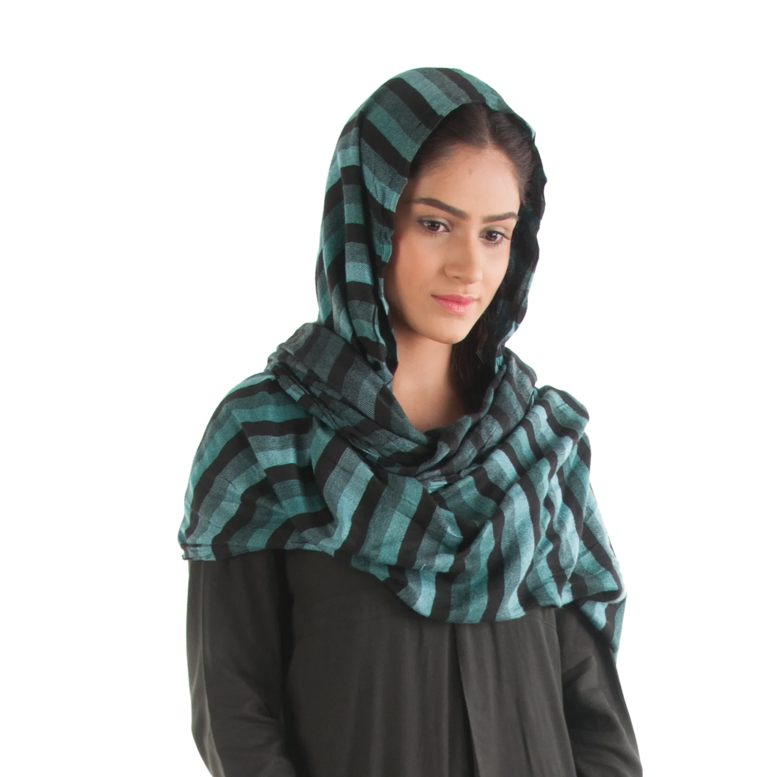 Best Selling Fine Quality Wool Stripe Pattern Full Length Blue Black Scarf for Females available at Reasonable Price