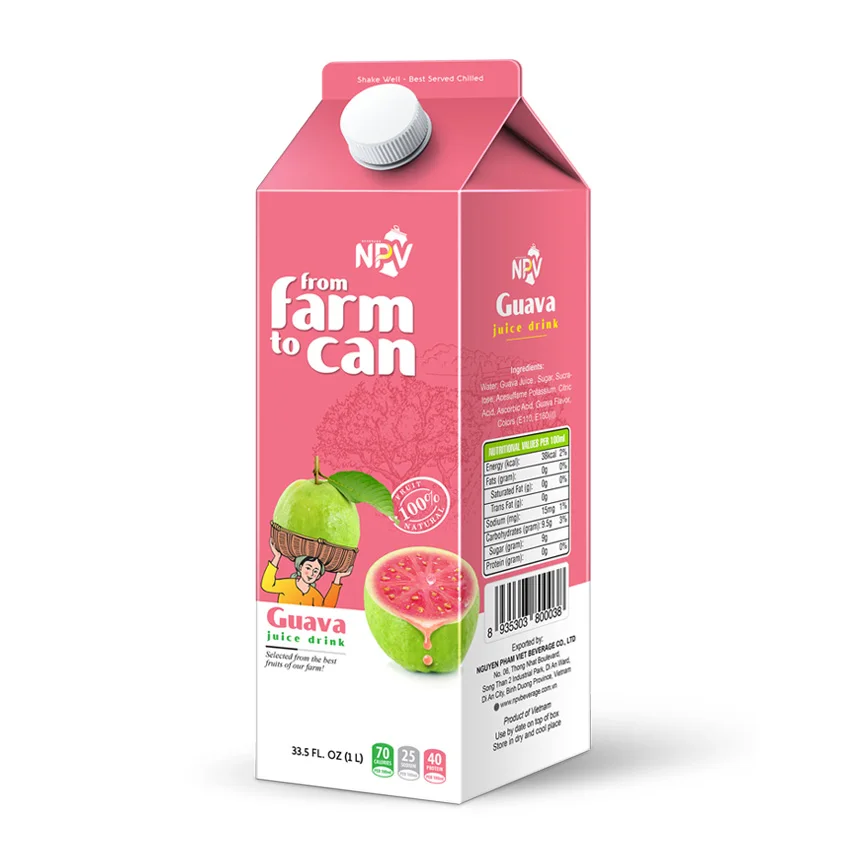 OEM 1L Paper Box NPV Brand Best Flavor Free Sample Beverage GUAVA JUICE DRINK New Packing Fruit & Vegetable Juice