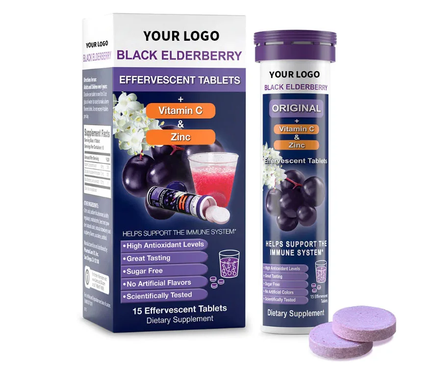 Hangover Effervescent Tablet Elderberry with Zinc Vitamin C for Immune Support OEM ODM Private Label Service