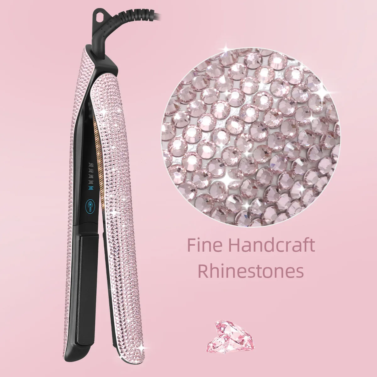 Professional Portable Gemstone Titanium Flat Hair Straightening Iron Diamond Bling Hair Straightener Electric Dual Voltage