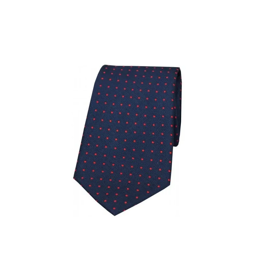 High Quality Promotion Polyester Tie Best Quality Custom Logo For Children School Tie Handmade Navy Blue With Red Dot Tie