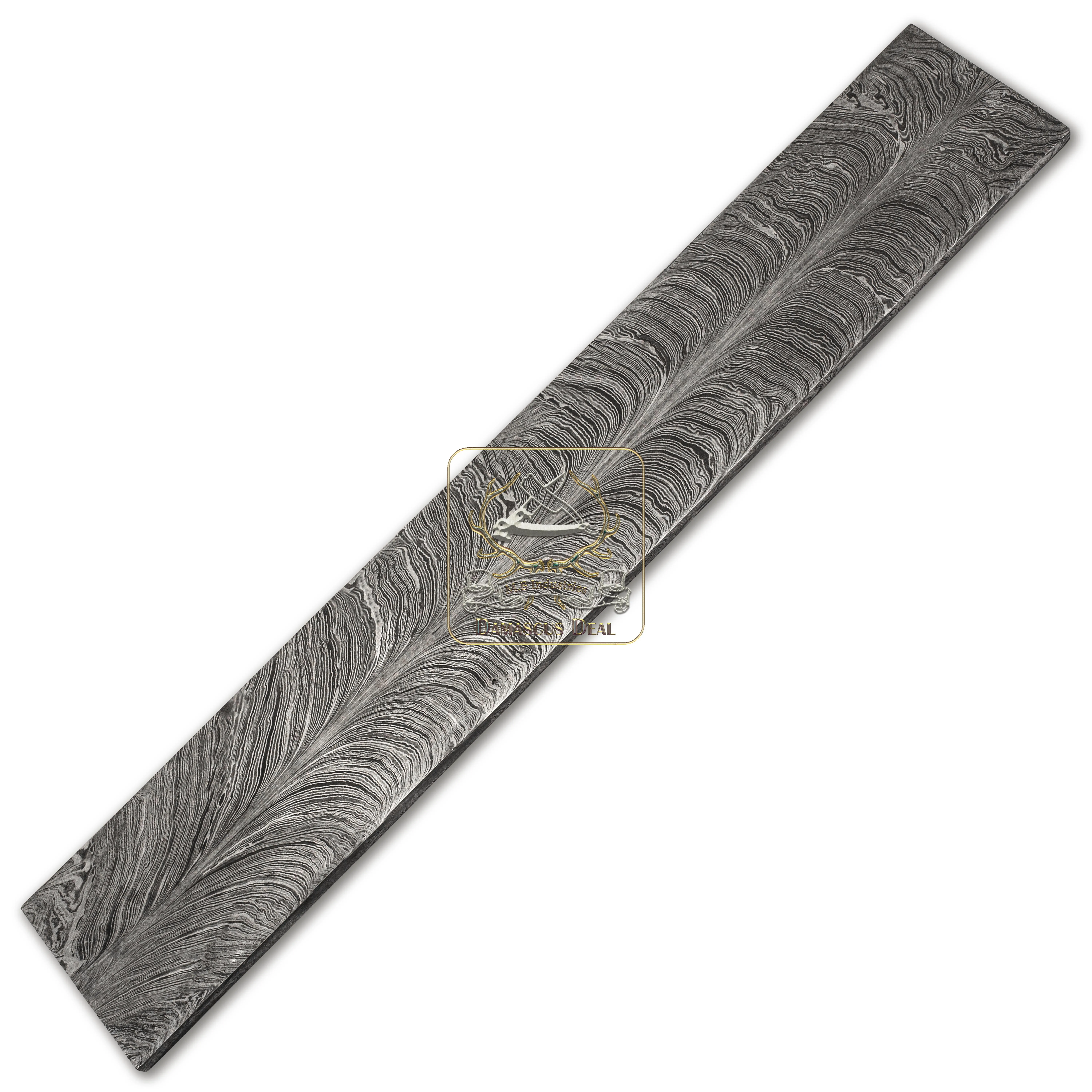 Damascus Steel Billet Feather Pattern DD-Feather-111 for Knife Making Hand Forged Carbon Steel Hardness 58-62 HRC Billet