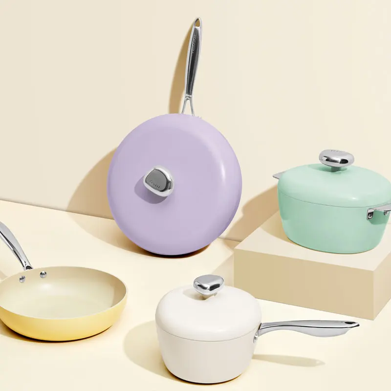 Pink Cookware Four Piece Fashion Pots Household Kitchen Multi Function Pot Set Nordic Style Simple Non Stick Cookware Set