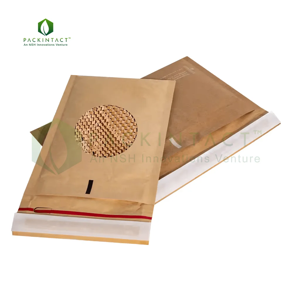 PackIntact Custom Logo Large Size 100% Recycled Biodegradable Natural Kraft Paper 9x6 Inches Honeycomb Padded Envelopes