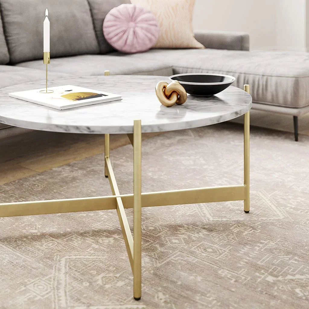 Modern Luxury Indian Metal round Coffee Table with Marble Top New Design Furniture for Office Modern Living Room Waiting Chair