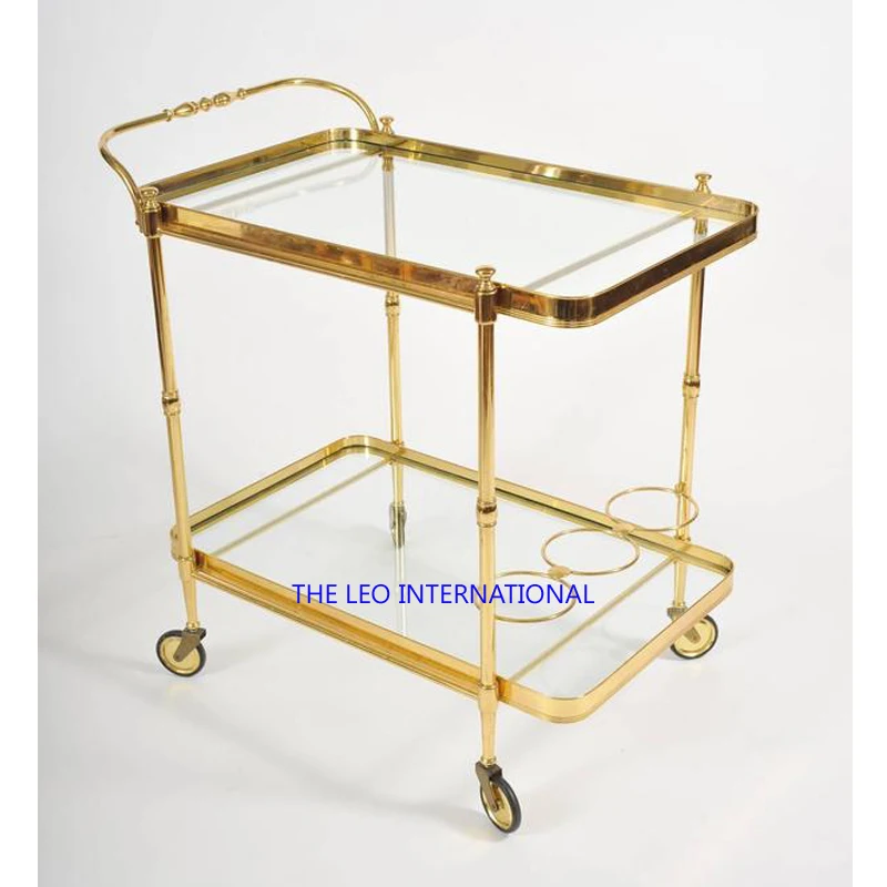 metal European Classic hotel furniture cart Trolley Dining Cart Luxury Bar 2-Floor Trolley