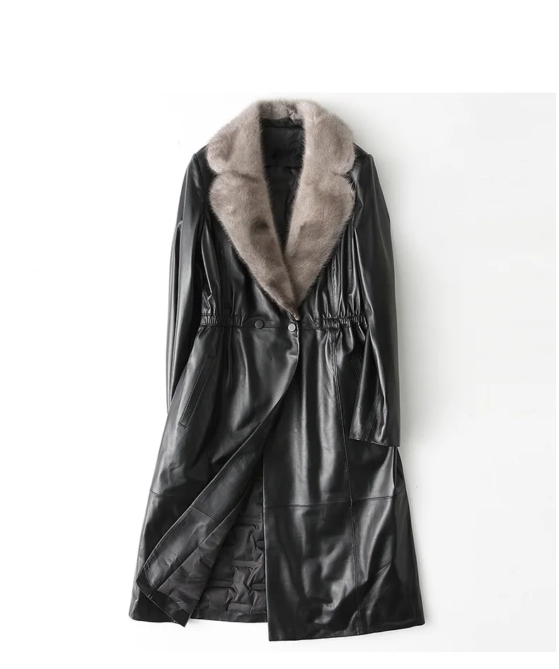 New Arrival Sexy Women Pure Leather Coat Ladies Soft, Leather Full Length Trench Coat