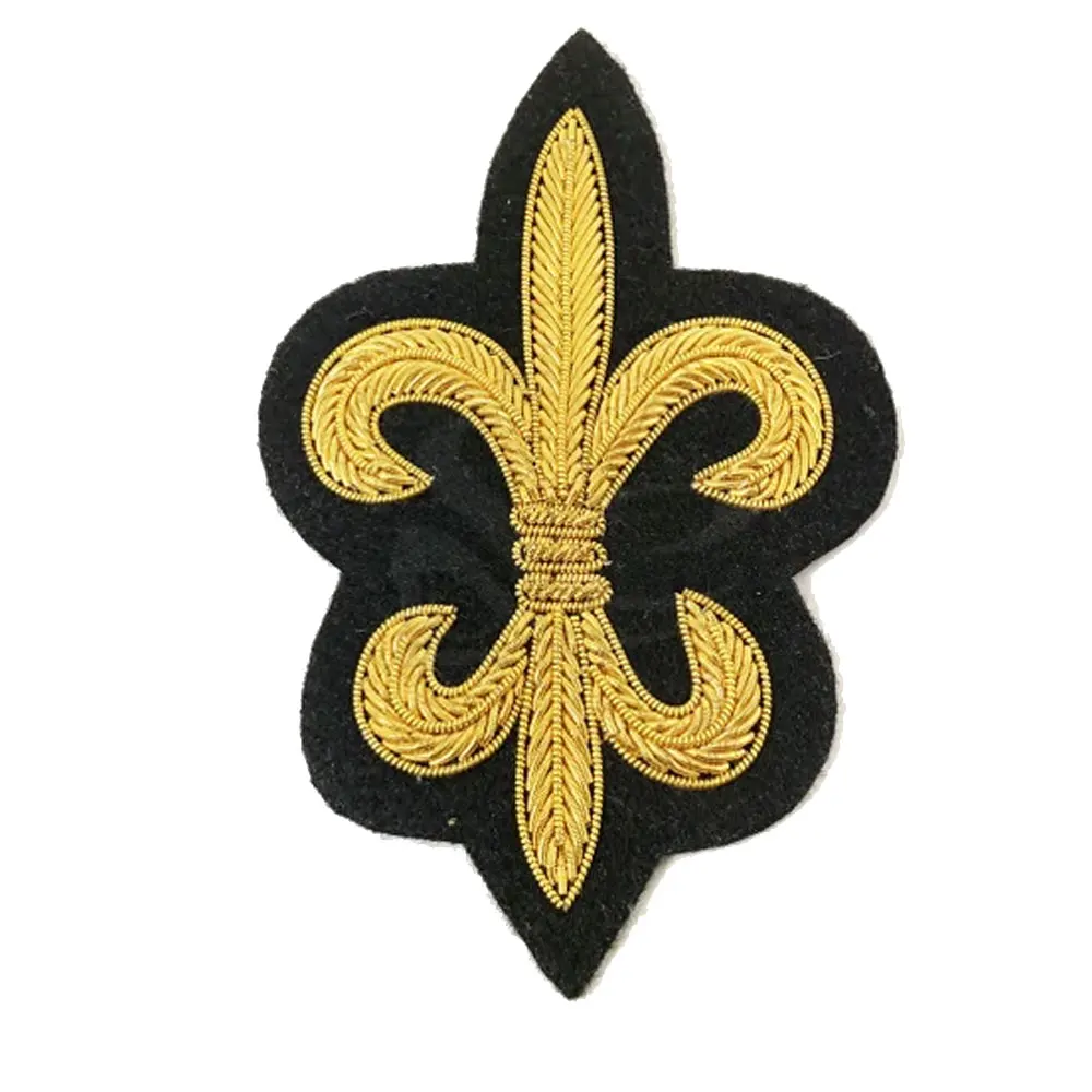 Hot Sale Premium Quality Bullion Wire Badges Custom Logo Sew-On Badges with Lace Decoration Solid Color Fabric Material