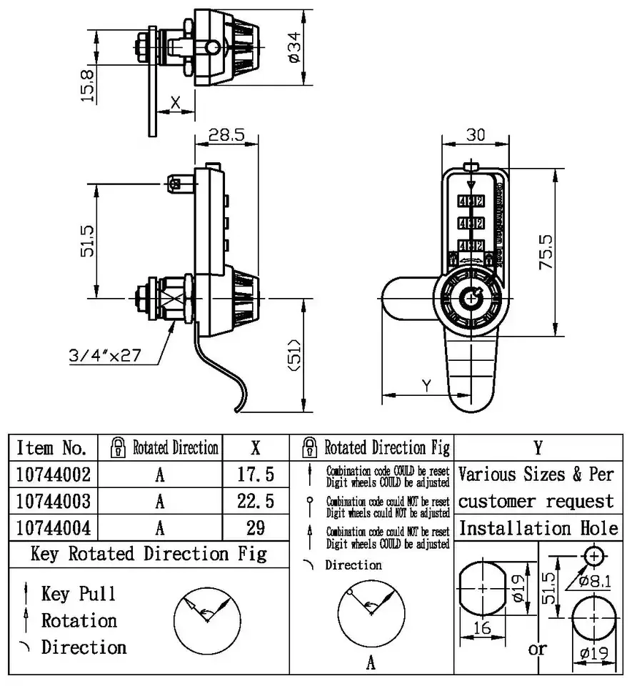 High Quality 4 Digit Cam Lock Round Mechanical Cam Lock Key Double Open Code Lock