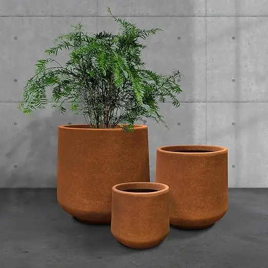 Round Concrete Planter Large Outdoor Indoor Planter Pots for Home Garden Patio Weathered Concrete