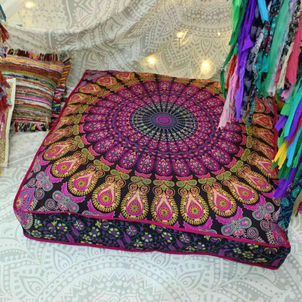 Mandala Meditation Pillow Cushion Pouf Floor Cushion Cover 35 Inches Large Multiple Color Square