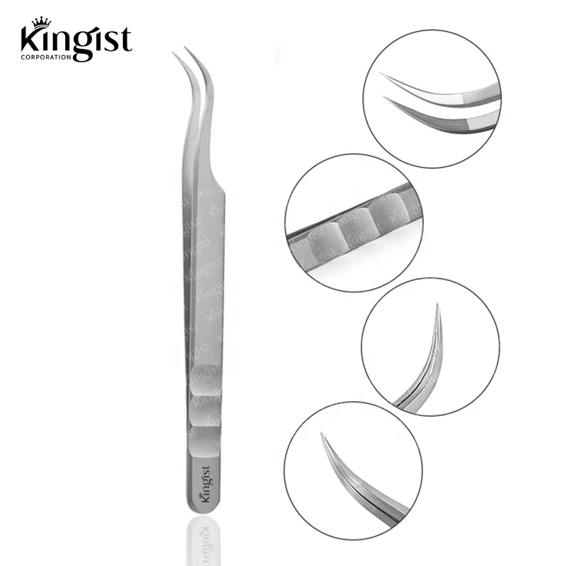 Wholesale Quality Silver Color Makeup Stainless Steel Eyelash Extension Tweezers