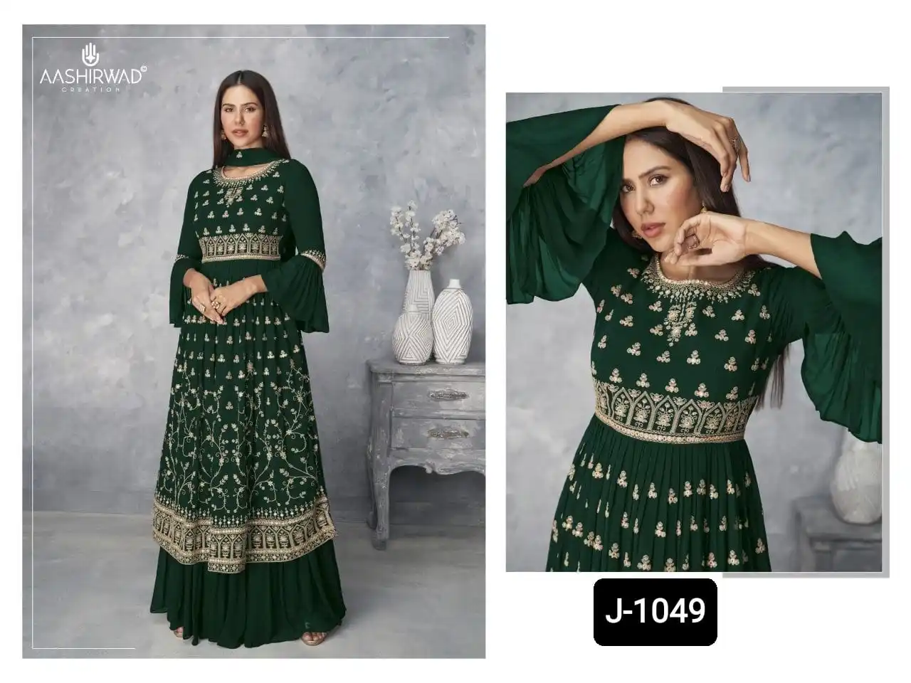 Indian Ethnic Wear Heavy Faux Georgette with Embroidery Cotton Thread with Badla Work Full Flare Gowns for Women Wear Clothes