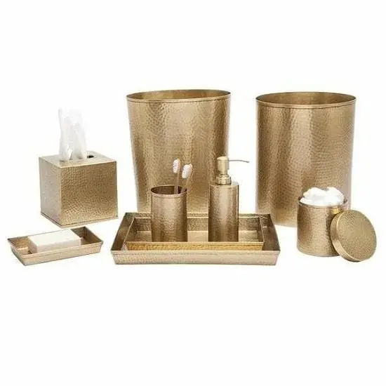 Luxury Bathroom Set Of 9 Pieces Modern Bathroom Accessories Golden Finishing Hammered Design Decorative Bathroom Set