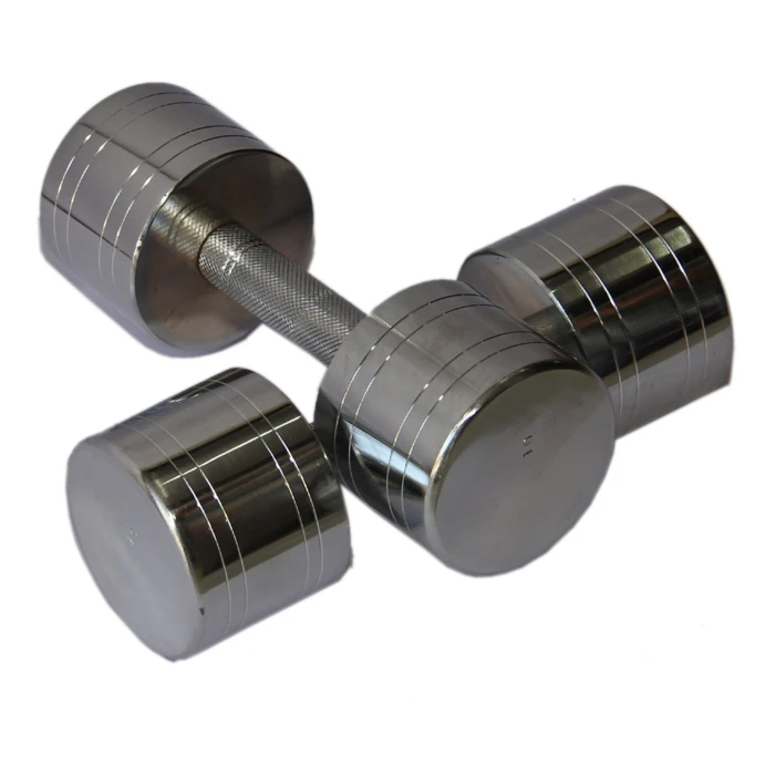 Workout Fitness Round Steel dumbbells in chrome coating 10kg 15kg 20kg 25kg 30kg 40kg used in gym and home at wholesale price