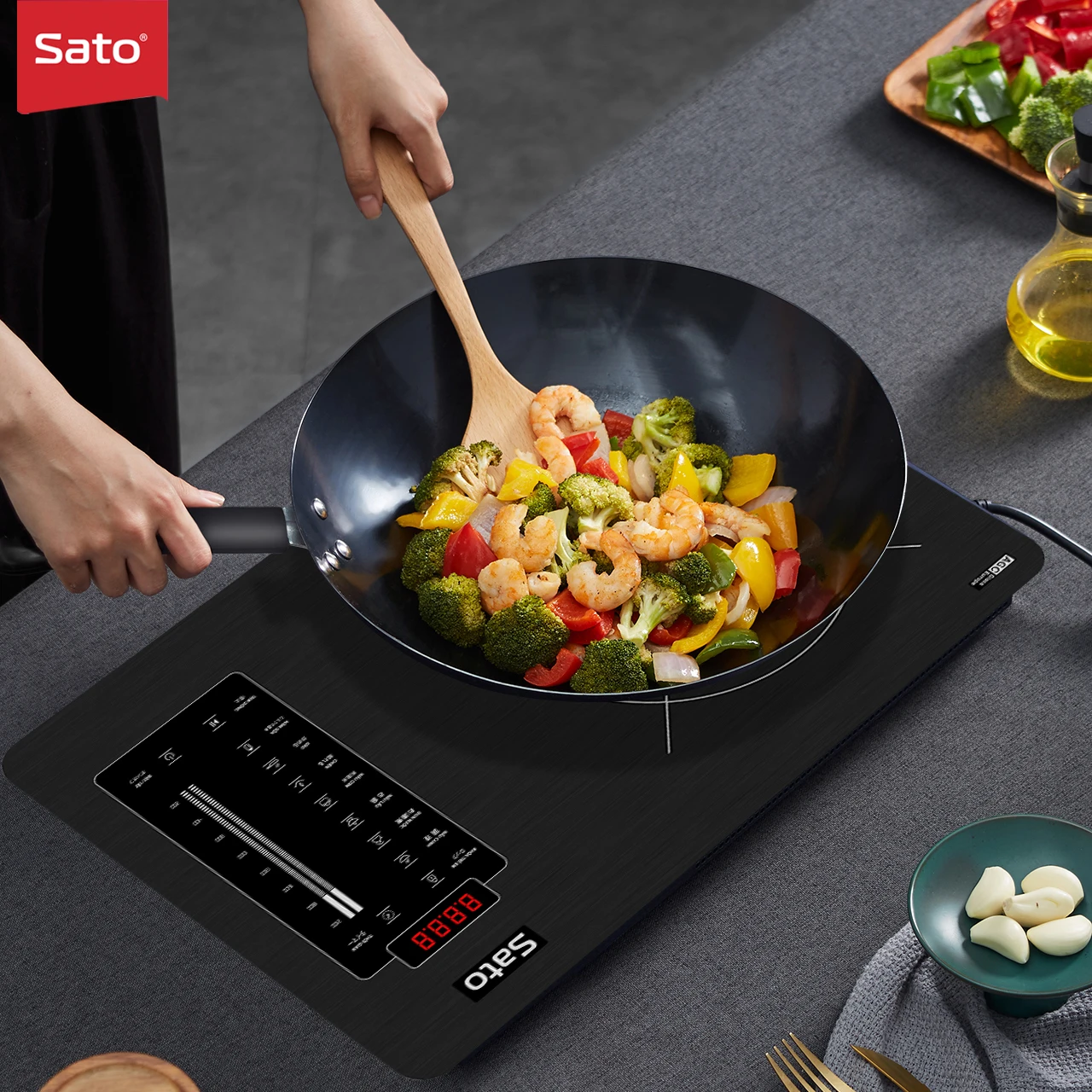Sato Manufacturer OEM/ODM Single Induction Cooker BT027 with High-quality Sapphire tempered glass surface Multi-function cooking