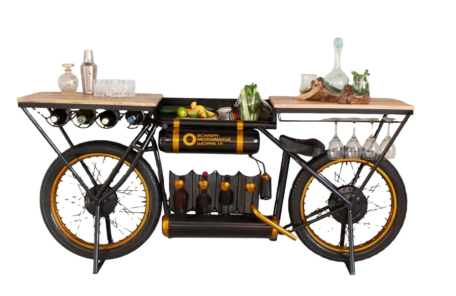 Premium Quality Top Selling Antique Vintage Bike Bar Counter Wine Cabinet With Antique Finishing Bar Cabinets Table