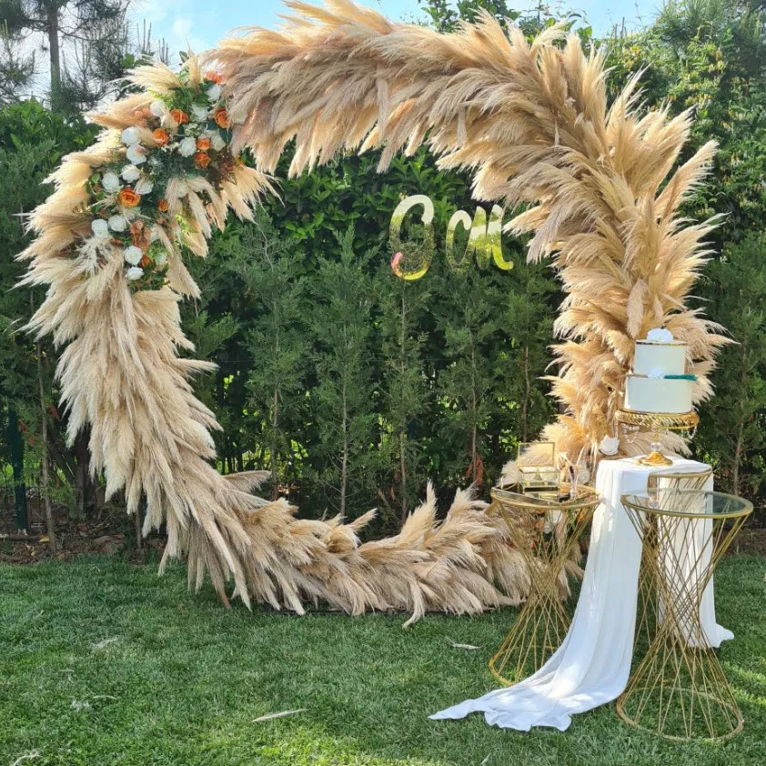 Artificial Flower Wedding Decoration Tags Dried Flower Pampas Grass Metal Wedding Arch Stand Floral Design Decor