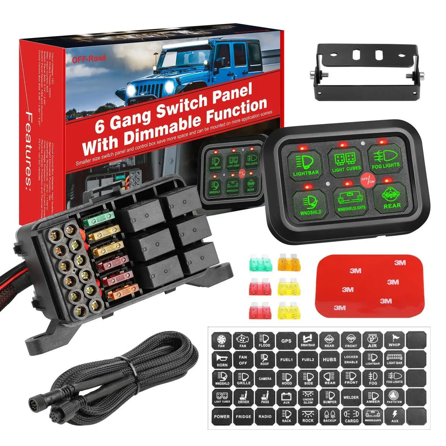 2023 Off road SUV CAR 12V 6 Gang Switch Panel ON OFF Circuit Control Box Marine Switch Pod Light Touch Switch Box For Car Boat