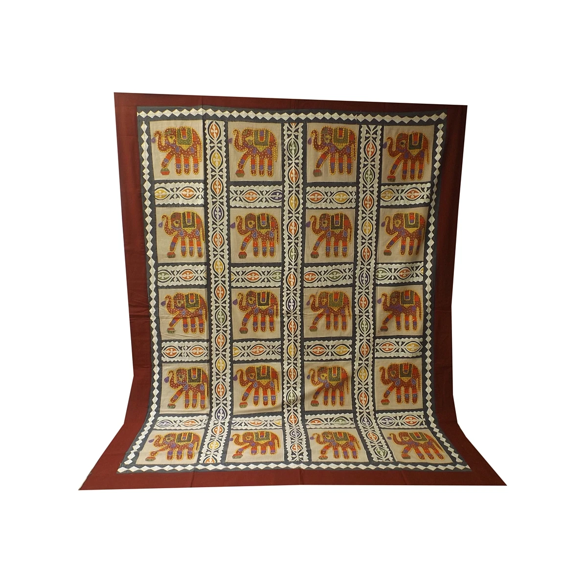 elephant design embroidery Indian manufacturing traditional evergreen vintage applique work bedspread, handmade collection