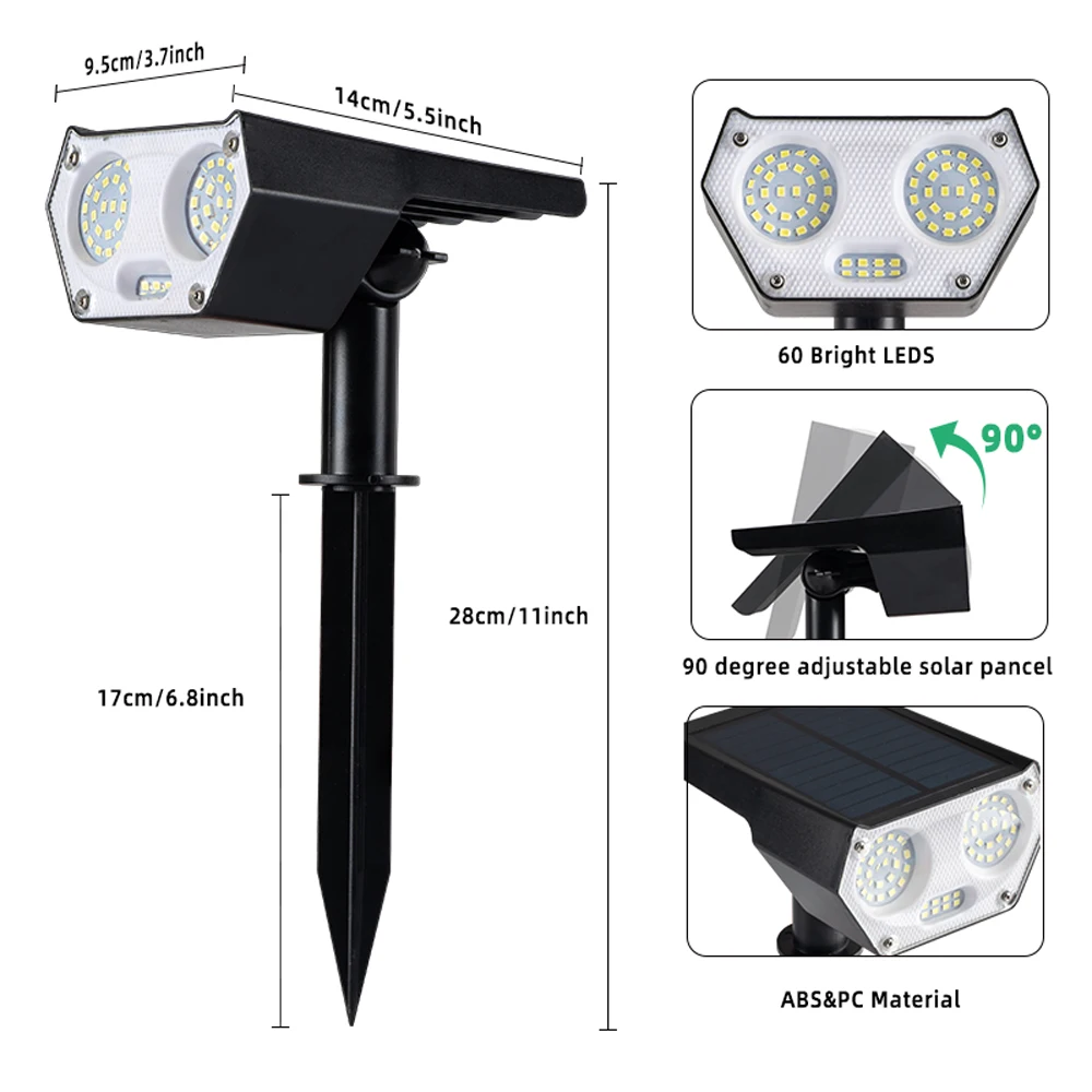 1500LM 60leds  Solar LED Light Outdoor Super Bright Solar Spotlight IP65 Waterproof Solar Street Light  outdoor garden light