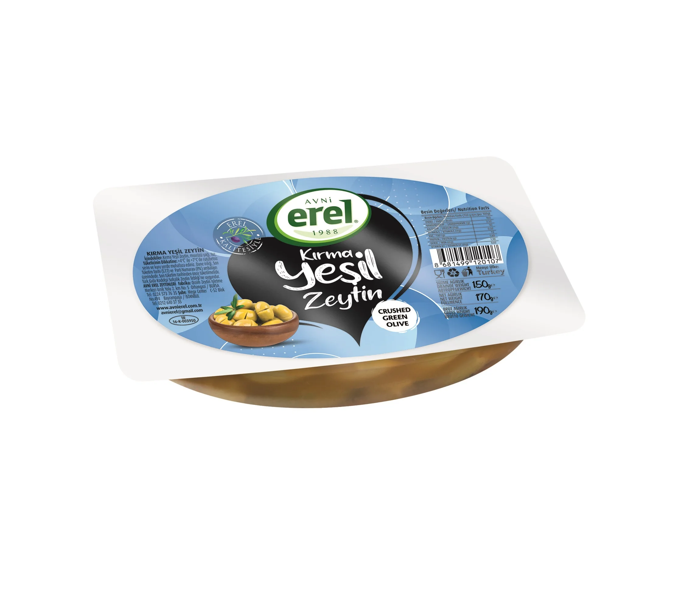 Crushed  Green  Olives Wholesale Fresh/Soft 170gr  Premium Quality and Best Price Made in Turkey