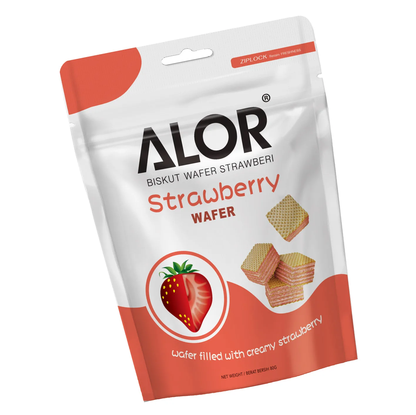 Hot Deals Top Selling Various Taste Dried Food Strawberry Cube Shape Wafer Biscuit Yellowish Color Zip Lock Pouch Bag Packing