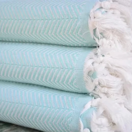 Premium Aqua Sky Turkish Cotton Bedspread Throw King Size 200 x 230 cm High End Quality Home Textile for Home and Hotel Use