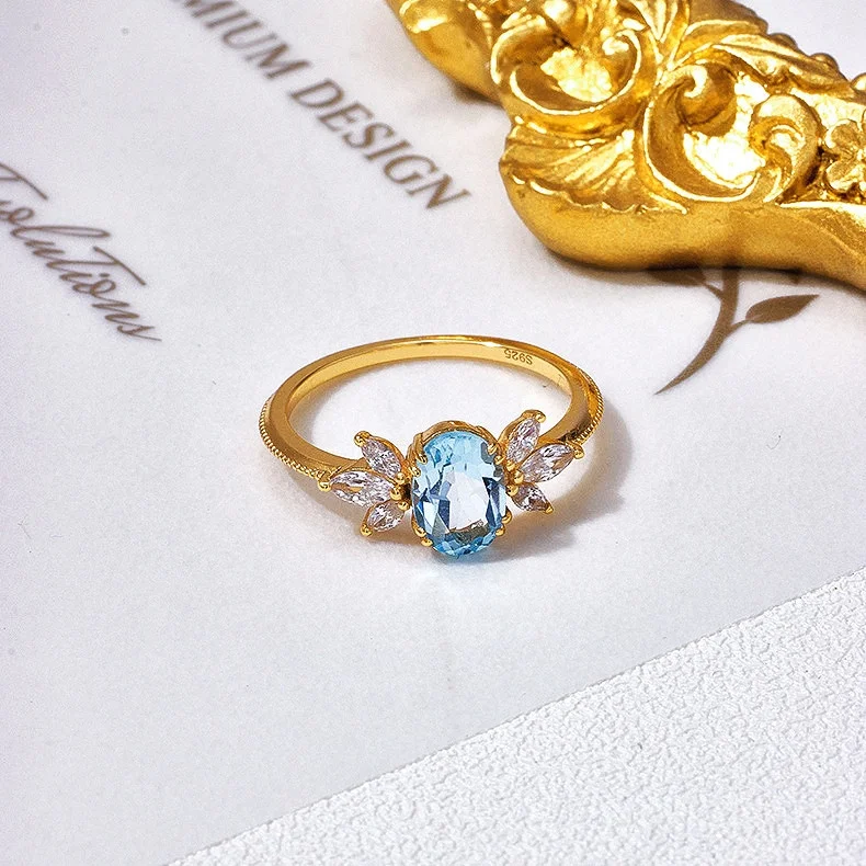 New Arrival YINSAKI 925 Silver Blue Topaz Ring 14K 18K 22K Gold Plated Fashion Band Ring Zirconia Ring