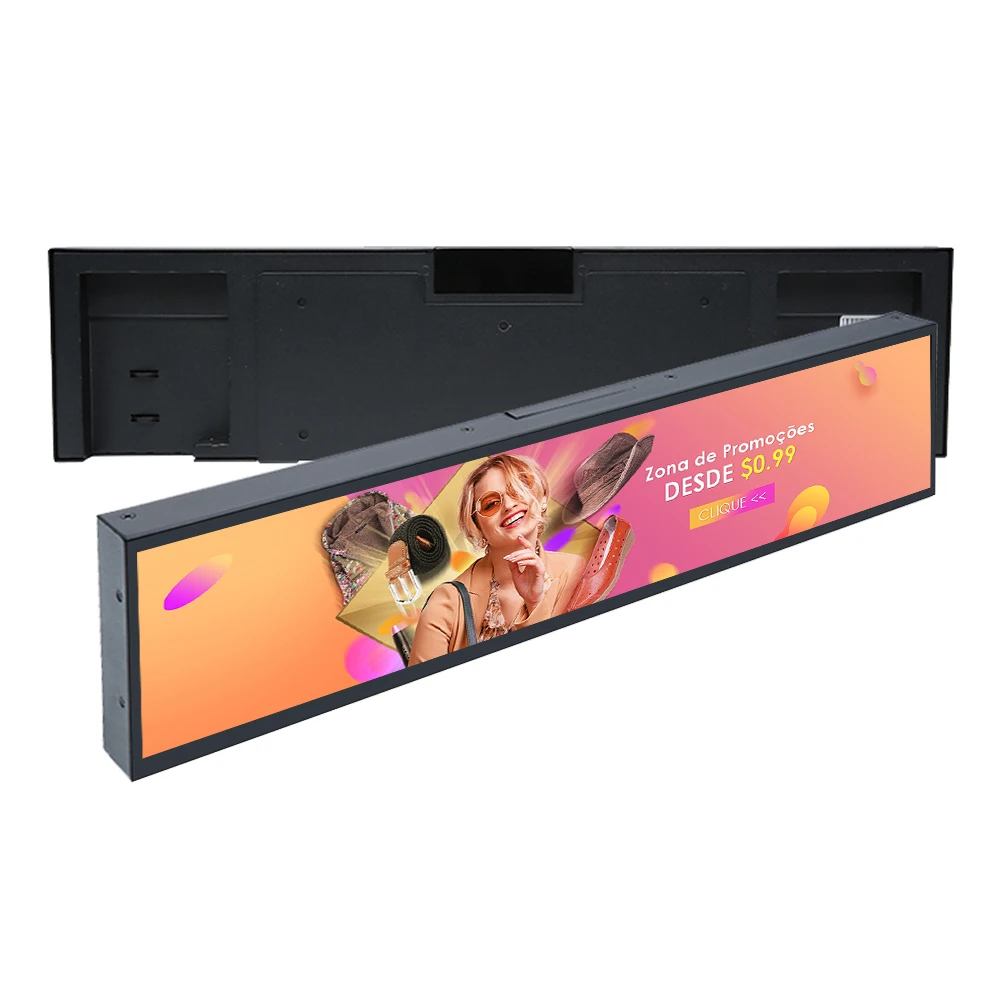 Custom size strip screen stretched LCD bar advertising display for mall shelves elevator bus ads digital signage tv
